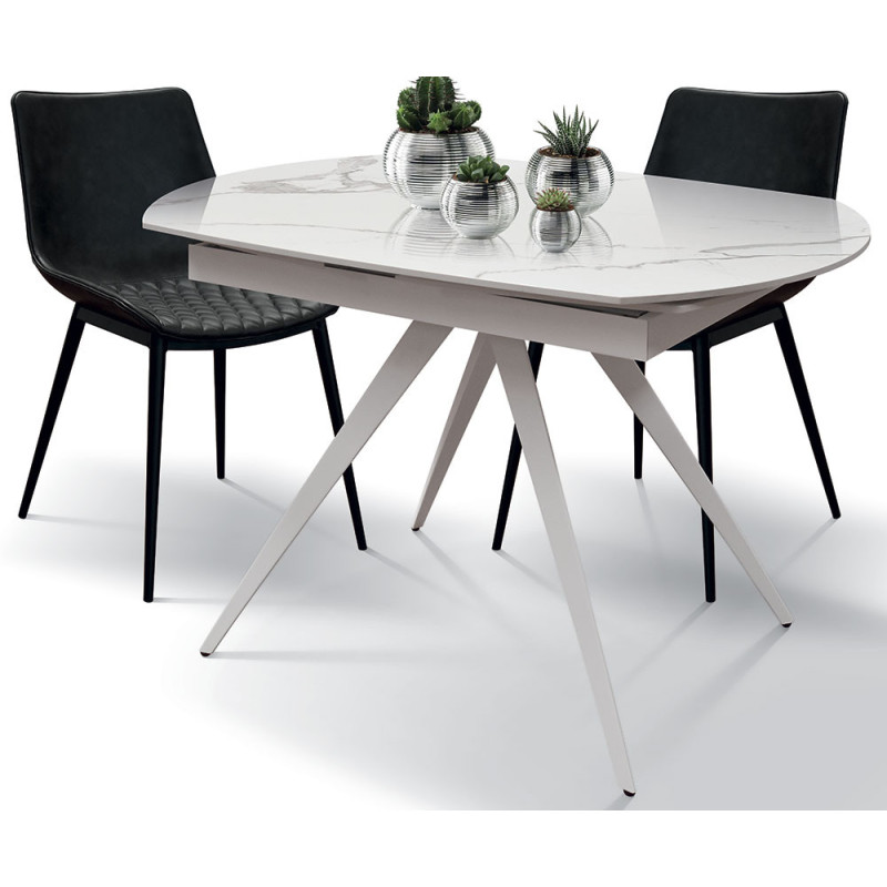 2356  Extending table with metal table base, rotating white ceramic top