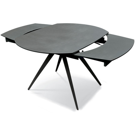 2358  Tavolo allungabile con base in metallo, piano rotante in ceramica grigia