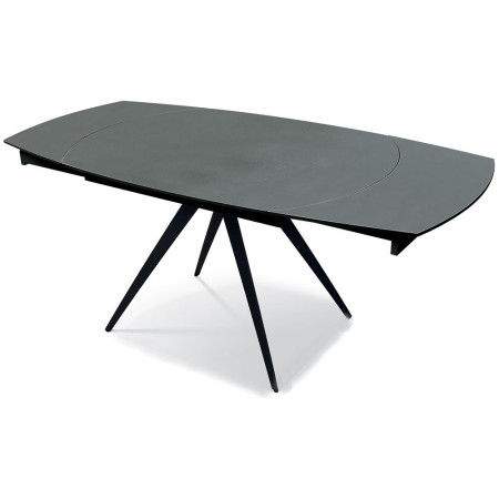 2358  Tavolo allungabile con base in metallo, piano rotante in ceramica grigia