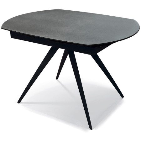 2358  Tavolo allungabile con base in metallo, piano rotante in ceramica grigia
