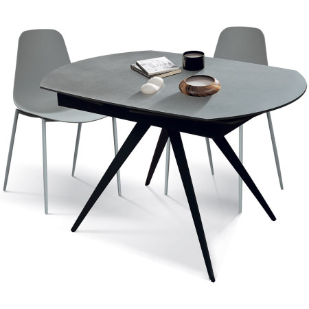 2358  Tavolo allungabile con base in metallo, piano rotante in ceramica grigia