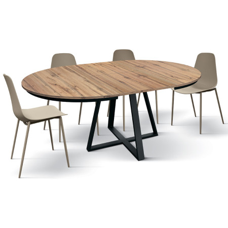 2362  Tavolo con base nera in metallo, piano allungabile bianco, grigio, o rovere