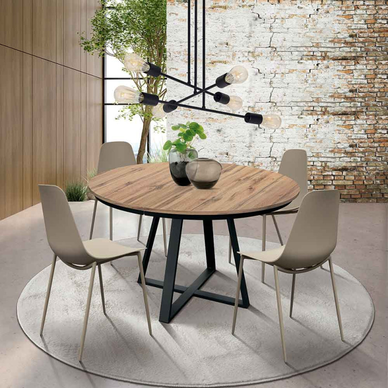 2362  Black metal table base, white, cement grey, or durmast extending top