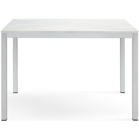2364  Tavolo con base bianca in metallo, piano fisso bianco, grigio, o rovere