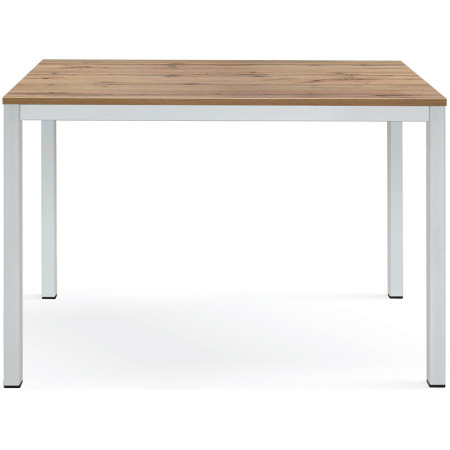 2364  Tavolo con base bianca in metallo, piano fisso bianco, grigio, o rovere