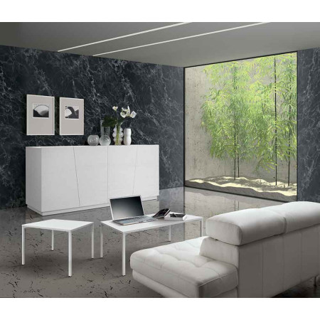 2375  Tavolino con base in metallo e piano in melaminico frassino bianco