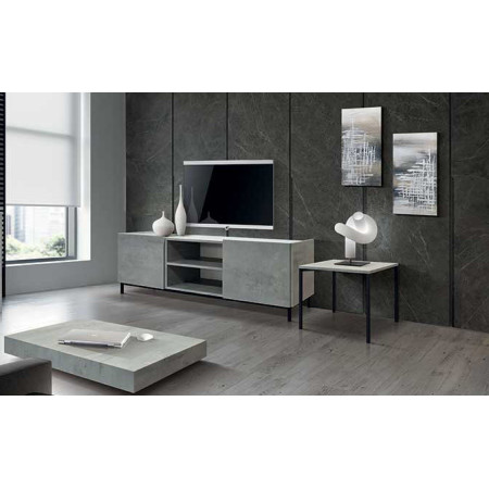 2376  Tavolino con base in metallo e piano in melaminico grigio cemento