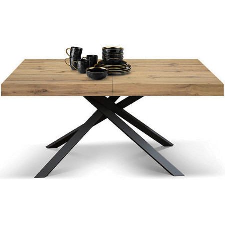 2392  White or black metal table base, durmast wood extending top