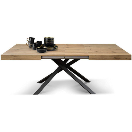 2392  White or black metal table base, durmast wood extending top