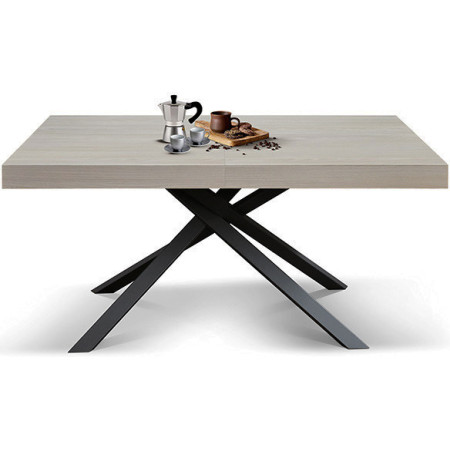 2393  White or black metal table base, grey pearl elm wood extending top