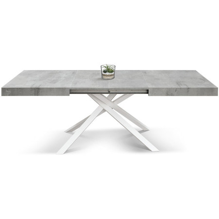 2394  Tavolo allungabile con base bianca o nera in metallo, piano grigio cemento