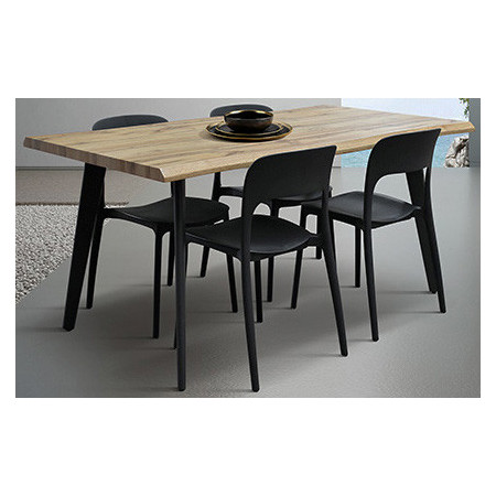 2411  Tavolo fisso con base in metallo, piano in rovere invecchiato