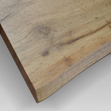 2411  Tavolo fisso con base in metallo, piano in rovere invecchiato