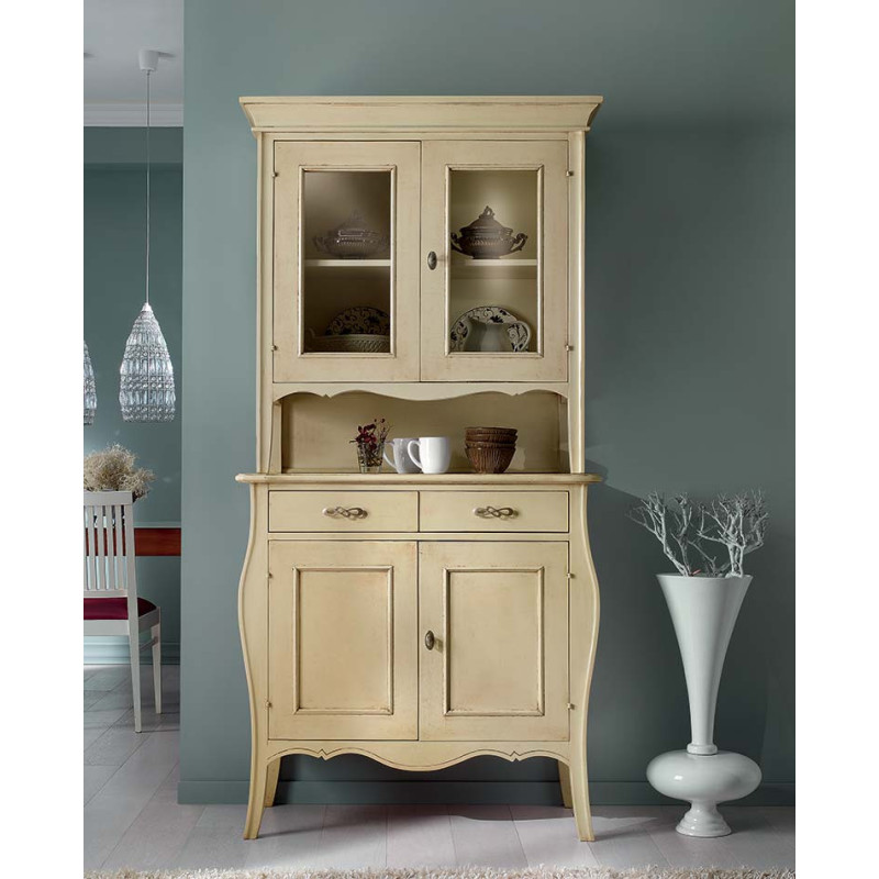 2506  Raw or finished wooden 2 doors sideboard with showcase, finishes to choice