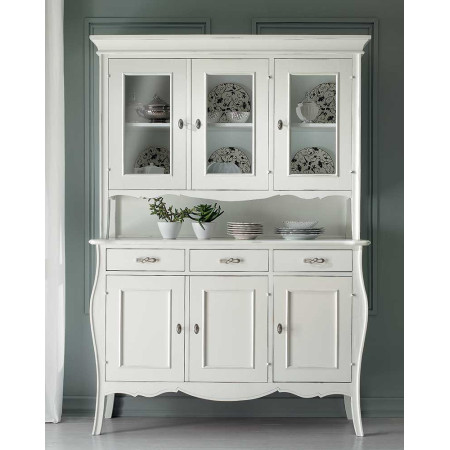2508  Raw or finished wooden 3 doors sideboard with showcase, finishes to choice