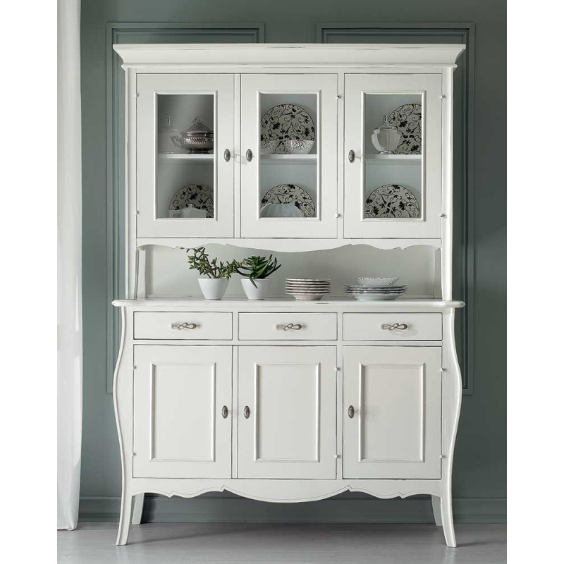 2508  Raw or finished wooden 3 doors sideboard with showcase, finishes to choice