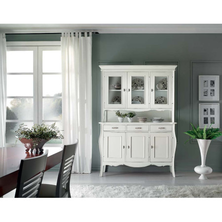2508  Raw or finished wooden 3 doors sideboard with showcase, finishes to choice