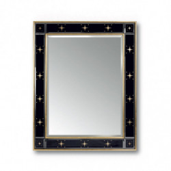 3257 Specchiera in legno decorata a mano in foglia oro con specchi neri incollati