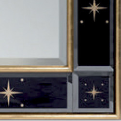 3257 Specchiera in legno decorata a mano in foglia oro con specchi neri incollati