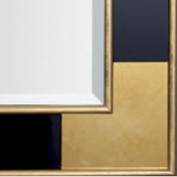 3269 Specchiera in legno decorata a mano in foglia oro e lacca nera