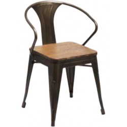742NP   Poltrona in acciaio verniciato bronzo, sedile in legno impregnato