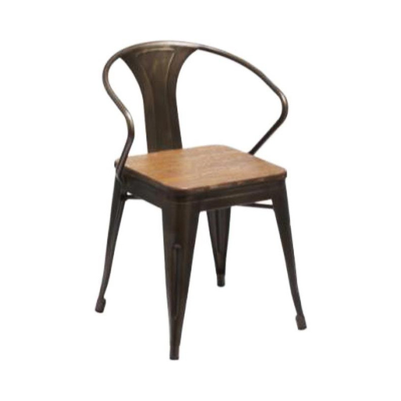 742NP  Bronze varnished steel armchair, impregnated wooden seat