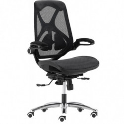873N  Dafne office chair with reclining armrests, black netting back, upholstered seat