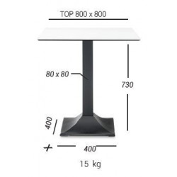 266L Black cast iron table base, melamine veneered cm 80x80 top