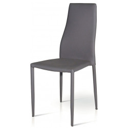 910  Varnished steel stackable chair frame, beige or grey leatherette upholstered seat