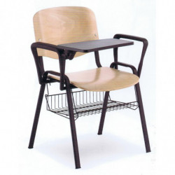 714  Waiting chair with black, white, grey or chromed steel frame, natural beech wood shell