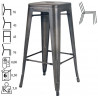 953  Antiqued steel stackable stool H 76 seat 3 colours availables