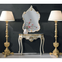 3309 Console furniture with mirror, gold/silver or silver/gold, or gold-silver and lacquer handmade finished
