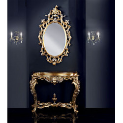 3312 Consolle con specchio in legno, decorati a mano in foglia oro/argento o argento/oro