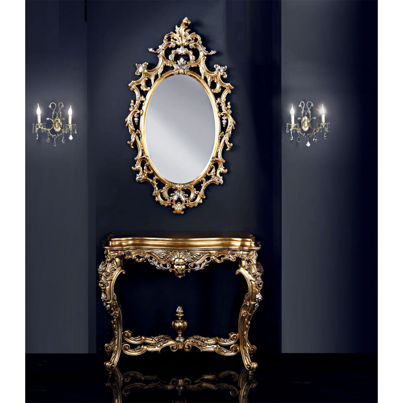 3312 Console furniture with mirror, gold/silver or silver/gold handmade finished