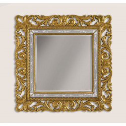 3363F Wooden + wooden pulp mirror frame, gold or silver leaf with silk screen flowers insert handmade finished