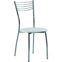 884  Chromed steel chair frame, white leatherette seat