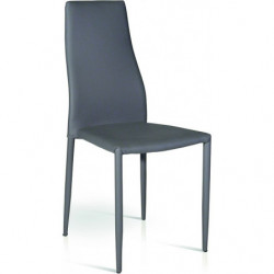 910  Varnished steel stackable chair frame, beige or grey leatherette upholstered seat