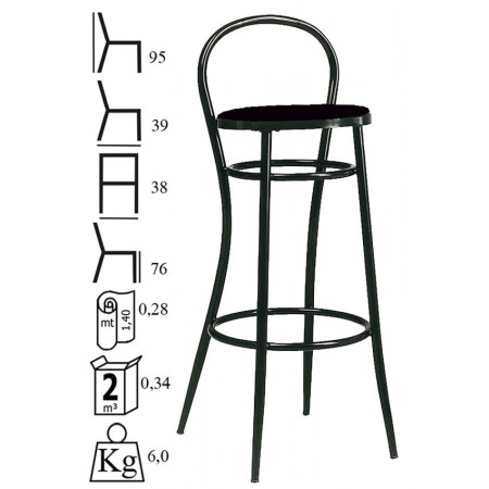 156SG  Black metal stool frame, black or red leatherette upholstered seat