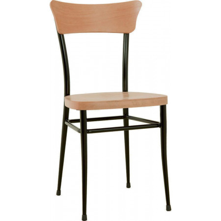 159  Black metal chair frame, wooden seat and back finishing to choice
