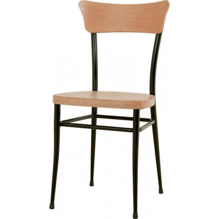 159  Black metal chair frame, wooden seat and back finishing to choice