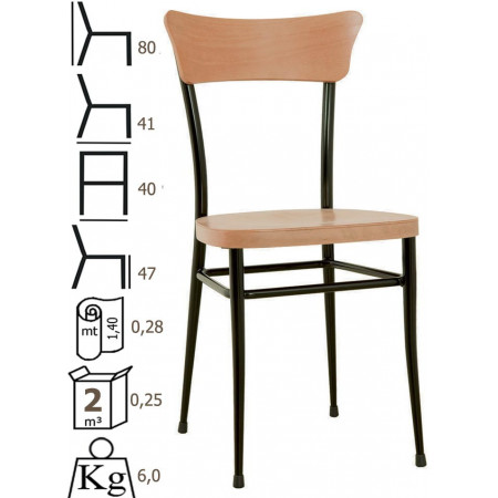 159  Black metal chair frame, wooden seat and back finishing to choice