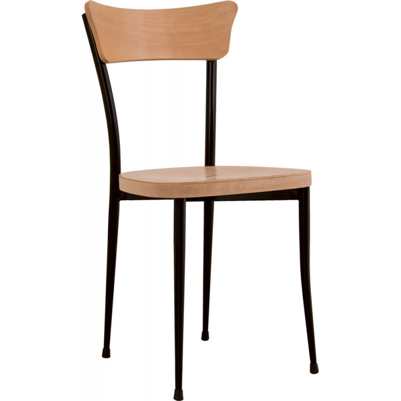 160 Sedia in acciao nero, seduta in legno, finiture a scelta