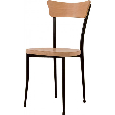 160 Sedia in acciao nero, seduta in legno, finiture a scelta