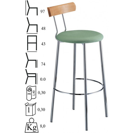 478  Sgabello cromato, sedile in legno o tappezzato