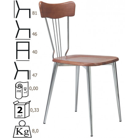 484  Sedia cromata, sedile in legno o tappezzato