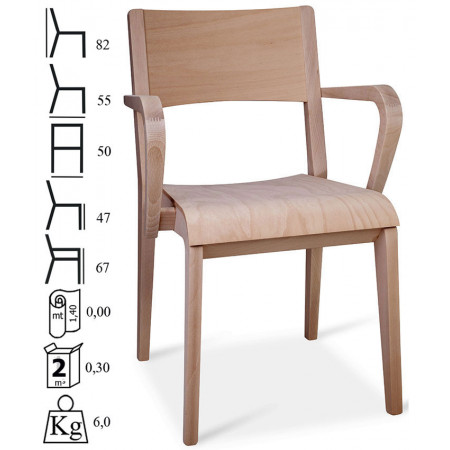 812LC  Sedia capotavola impilabile in faggio grezza o finita, finiture a scelta