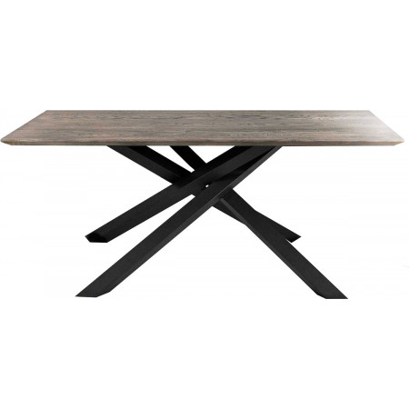 2276R Metal table base, solid lamellar knotty durmast wood top wheat finished