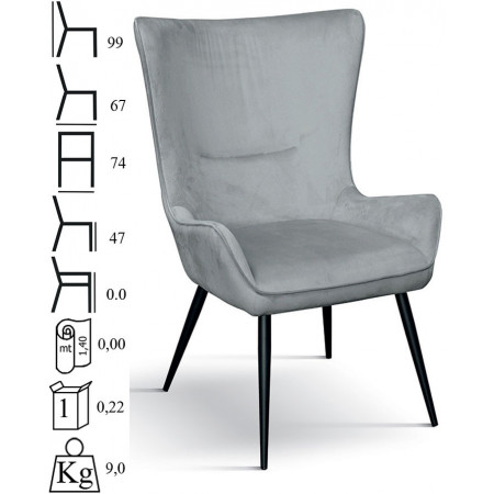 962  Poltrona tappezzata in velluto grigio