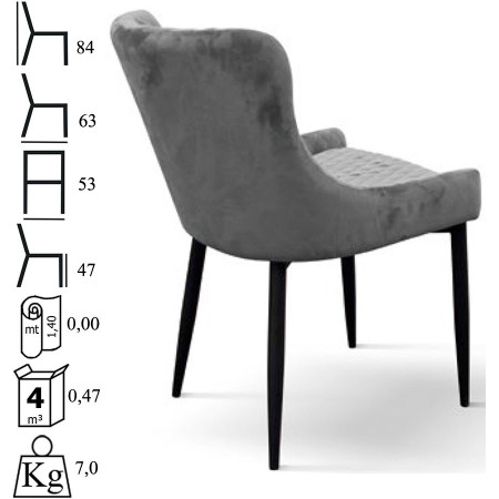 965  Sedia tappezzata in velluto grigio