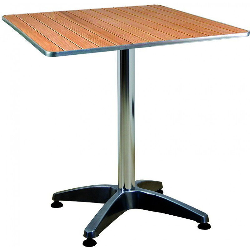 276  Weighrd aluminium table base, wooden  cm 80x80 top